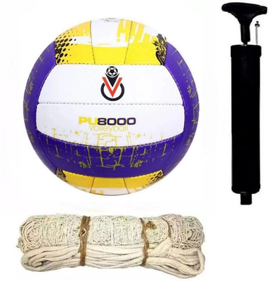 clark PL yellow pu 8000 with cotten net and air pump Volleyball - Size: 4(Standard, Pack of 3)