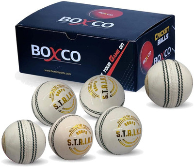 BOXCO Strike White Leather Cricket Ball – Consturction Four Piece, Ideal for 20 Overs Cricket Leather Ball(Standard, Pack of 6, White)