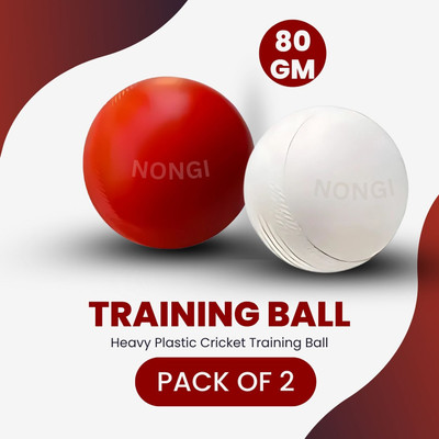 Nongi Heavy Plastic Ball Non Toxic (Pack of 2 | 80gm Per Ball) Plastic Cricket Ball Cricket Training Ball(Standard, Pack of 2, Red, White)