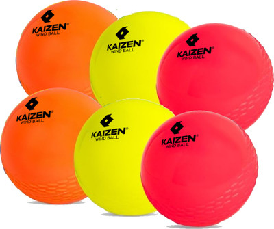 KAIZEN Synthetic Rubber Wind Ball for Cricket Practice, Training & Matches Cricket Rubber Ball(Standard, Pack of 6, Yellow, Orange, Pink)