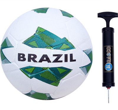RASCO BRAZIL MACHINE STITCHED FOOTBALL WITH BLACK PUMP SIZE 5 Football (WHITE) Football - Size: 5(Standard, Pack of 2, White)
