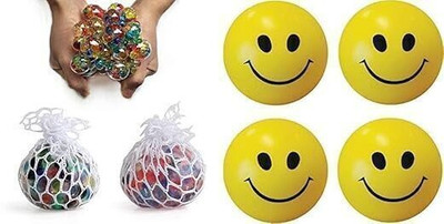 KidzZbe 2 Piece Squeeze Stress Ball Plus 4 Piece Smiley Ball Squash Ball(Standard, Pack of 2)