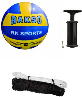 Rakso VOLLEY BALL + NYLON NET + AIR PUMP Volleyball Kit Volleyball - Size: 4(Standard, Pack of 1)