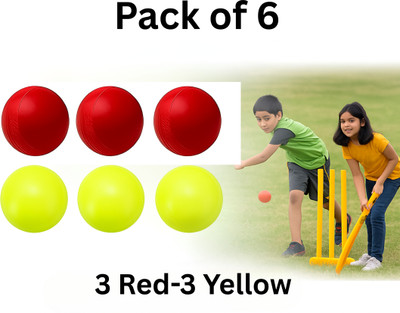 Vikas 3 RED 3 YELLOW Heavy Plastic Cricket Ball, Non-Toxic Cricket Training Ball(Kids, Pack of 6, Multicolor)