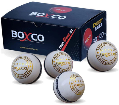 BOXCO Power Hand Stitched Four Piece T20, One Day and Test Matches Cricket Leather Ball(Standard, Pack of 4, White)