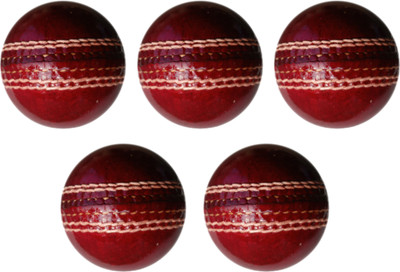 HHS SPORTS Cricket Leather Ball Red 4 Piece D Cricket Leather Ball(Standard, Pack of 5)