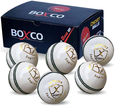 BOXCO Skyline Hand Stitched Four Piece T20, One Day and Test Matches, Export Quality Cricket Leather Ball(Standard, Pack of 6, White)