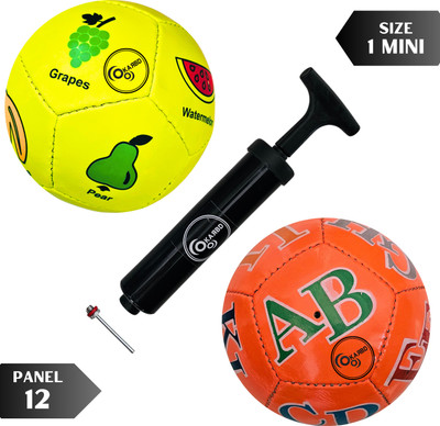 KARBD Hand Stitch PVC Small Kids Soccer Ball Combo with Air Pump & Needle Pin 12 Panel Football - Size: 1(Kids, Pack of 2, Yellow, Orange)
