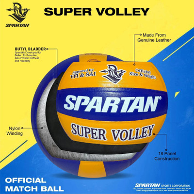 SPARTAN Spirit SUPER VOLLEY Leather (Approved By VFI) Volleyball - Size: 4(Standard, Pack of 1)