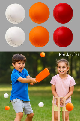 LXC Red, White & Orange Heavy 80 Grams, Plastic Cricket Training Ball(Kids, Pack of 6, Multicolor)