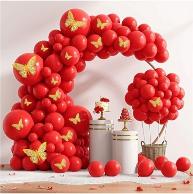flipmate Solid Red Birthday Party Decoration with Balloons Wall Decoration Butterfly Airwalker(Red, Pack of 64)