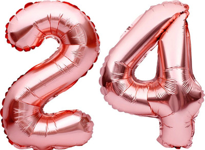 Tejal Trader Solid Birthday Numbers Solid Rosegold '24' Numerical Foil Balloon for Celebration Letter Balloon(Pink, Pack of 2)