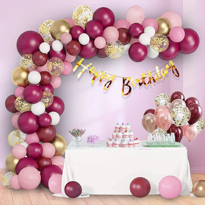 PARTY MIDLINKERZ Solid Burgundy Pink Balloons girl birthday decoration kit, Light with Confetti Balloon(Multicolor, Pack of 64)