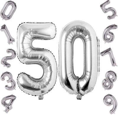 Kapoor stores Solid 50 Number Foil Balloon - 16 Inch Balloon(Silver, Pack of 2)