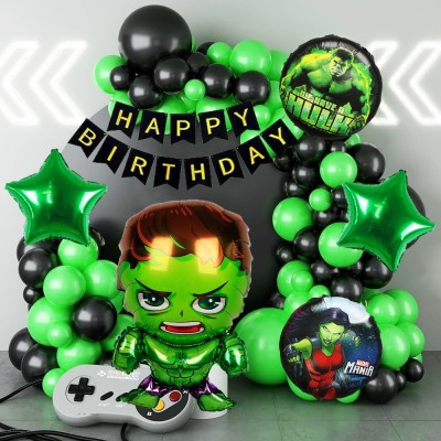 PopTheParty Printed Superhero Hulk Theme Birthday Decoration Pack for Kids Party Supplies Balloon Bouquet(Multicolor, Pack of 38)
