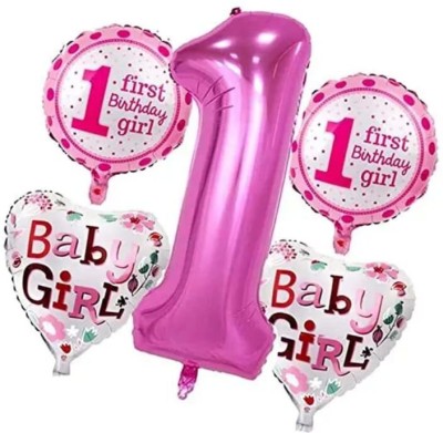 KARTQUE Printed Birthday Party Decoration Set First Month 1 Number Princess Kid Theme 5 pcs Balloon(Pink, Pack of 5)