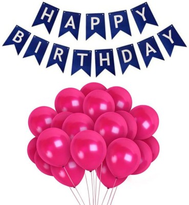 Selibration Solid Dark Blue Happy Birthday Banner With Pink Latex Metallic Balloon (30 Pcs) Balloon(Pink, Pack of 43)