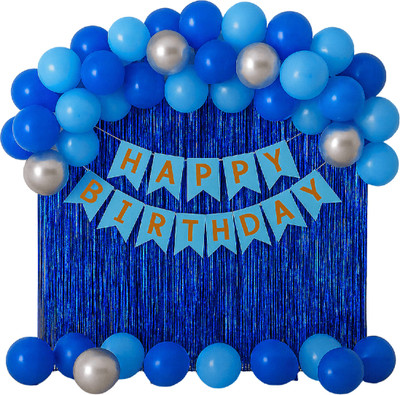 BALAJI BLESSINGS EVENTS Solid Blue & Silver Balloon Arch Happy Birthday Decoration Backdrop Set Balloon(Blue, Silver, Pack of 38)