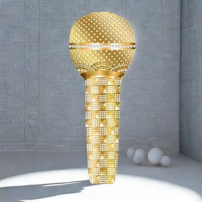 king collection Solid Golden Microphone Foil Balloon | Music Theme Party Balloon | Birthday Balloon(Gold, Pack of 1)