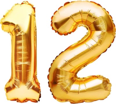 Kapoor stores Solid 16 Inch 12 Number Twelve Balloon Foil Gold Letter Balloon(Gold, Pack of 2)