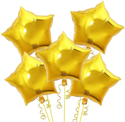 Tejal Trader Solid New-01-trader-5 golden star Balloon(Gold, Pack of 5)