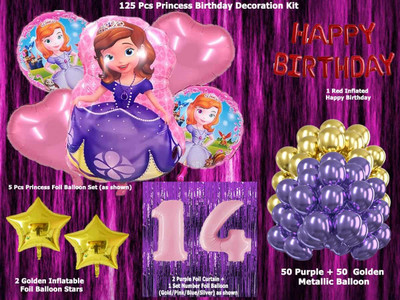 Magic Window Solid Princess RI 125 Pcs Birthday Decoration Kit Pink No.14 Foil Balloon Boys Girls Balloon(Pink, Pack of 125)