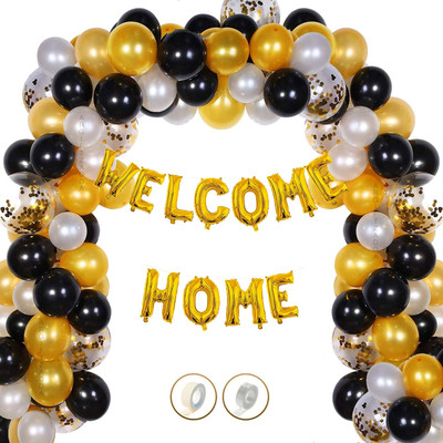 Giftzadda Solid 66 Pcs "Welcome Home" Letter Alphabet Foil Balloon Golden BlackTheme Party Kit Letter Balloon(Gold, Pack of 66)