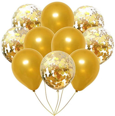 Tejal Trader Solid Confetti Balloons with Metallic Golden Balloons For Birthday, Baby Shower Balloon(Multicolor, Pack of 10)