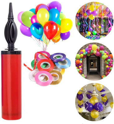 RJS Creations Solid Balloon Decorating Garland - 1 Balloon Pump & 15 Pcs Curling Ribbon Multi Balloon Bouquet(Multicolor, Pack of 16)