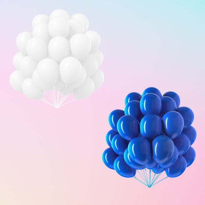 kinegic Solid 50pcs Blue and White Balloons Combo Balloon(Multicolor, Pack of 50)