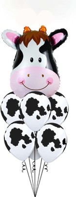 FUNCART Printed Cow Balloon Bouquet(7pcs) Cow Jungle Safari Animal Pattern Latex and Foil Balloon(Multicolor, Pack of 7)