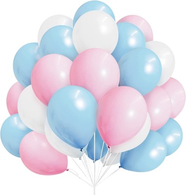 Giftzadda Solid Pink Blue White Pastel Balloons 50pcs for Birthday/Anniversary Party Decoration Balloon(Blue, Pink, White, Pack of 50)