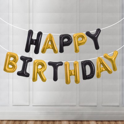 Elegant Lifestyle Solid 3D Happy Birthday Banner Mylar Foil Inflatable Party & Event Decor Kids & Adults Letter Balloon(Gold, Black, Pack of 13)