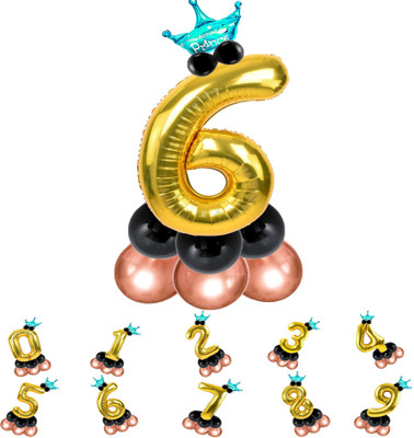 Décor Mantra Solid Pastel Balloons,Crown,6 Number Foil Balloons Set Birthday/Anniversary Decoration Letter Balloon(Gold, Pack of 14)