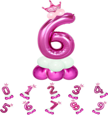 Party Bird Solid Birthday/Anniversary Decoration Pastel Balloons,Crown,6 Number Foil Balloons Set Letter Balloon(Pink, Pack of 14)