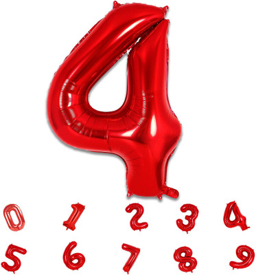 Party Bird Solid Red Number 4/ Four Foil Balloons 32 Inch Birthday & Anniversary Decoration Letter Balloon(Red, Pack of 1)