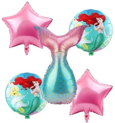 Abhinandan Decors Printed Mermaid foil balloon 5 Balloon Bouquet(Multicolor, Pack of 5)
