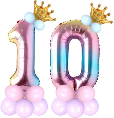 Shopperskart Solid Ten/10 Number Toy Foil Balloon With Crown/Balloons For Birthday Party Decoration Balloon(Multicolor, Pack of 26)