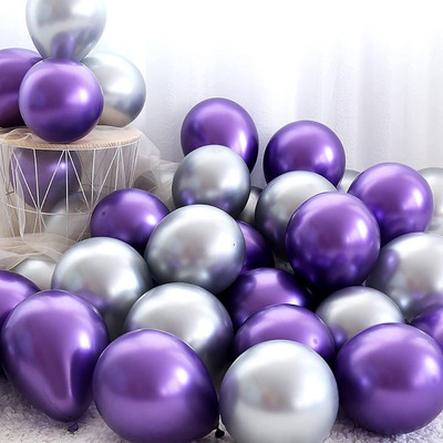 kinegic Solid Purple Silver Metallic Balloons 50pcs for Birthday, Anniversary Party Decoration Balloon(Purple, Silver, Pack of 1)
