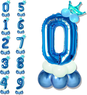 Party Parindey Solid Birthday/Anniversary Decoration Pastel Balloons,Crown,0 Number Foil Balloons Set Balloon(Blue, Pack of 14)