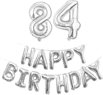 kinegic Solid 84th Birthday Decorations Combo – Happy Birthday and 84 Number Foil Balloon Set Letter Balloon(Silver, Pack of 15)