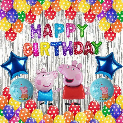 PARTY BREEZE Printed peppa pig birthday theme decoration combo set for kids girls boys Balloon(Multicolor, Pack of 51)