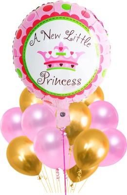 FUNCART Printed Princess Crown foil Balloon bouquet(11pcs/pack) Balloon(Pink, Pack of 11)