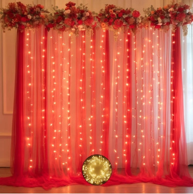 FLIPZONE Solid Red Net Curtain (2 Pcs) with 15M Fairy Lights pack of 3 Balloon(Red, Pack of 3)