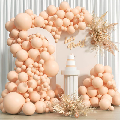 ANILOONS Solid Peach Balloons Garland for Birthday, Wedding, Halloween Decoration. Balloon(Beige, Pack of 54)