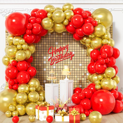 R G ACCESSORIES Solid Red Golden Balloons Garland Kit Of 51 Pcs Balloon(Red, Gold, Pack of 51)