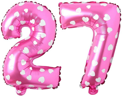 Angolalark Solid Pink Foil Number 27 Letter Balloon(Pink, Pack of 1)