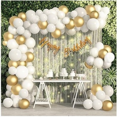 ARV Solid Birthday Decoration Items - Huge 69 Pcs White and Golden Balloon Decoration Balloon(White, Gold, Pack of 69)