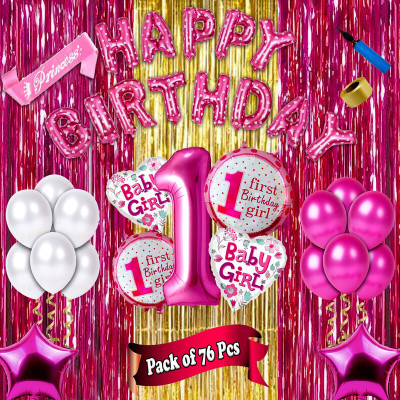 Bubble Bells Solid 1st first happy birthday theme decorations kit combo items for girls boys kids Balloon(Multicolor, Pack of 78)