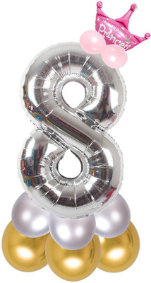 Party Parindey Solid Eight Number Foil-Modern kids/Adults Party item Birthday Anniversary Decorations Letter Balloon(Silver, Pink, Pack of 1)